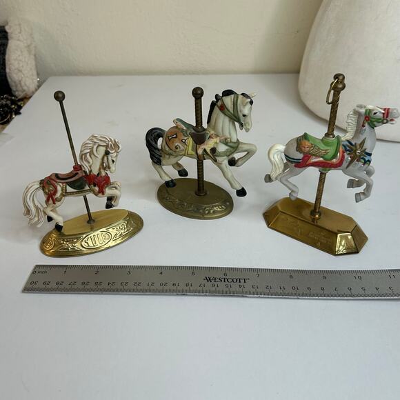 Vintage Porcelain Carousel Horses on Gold Tone Stands Mixed Lot (3) - Picture 2 of 9